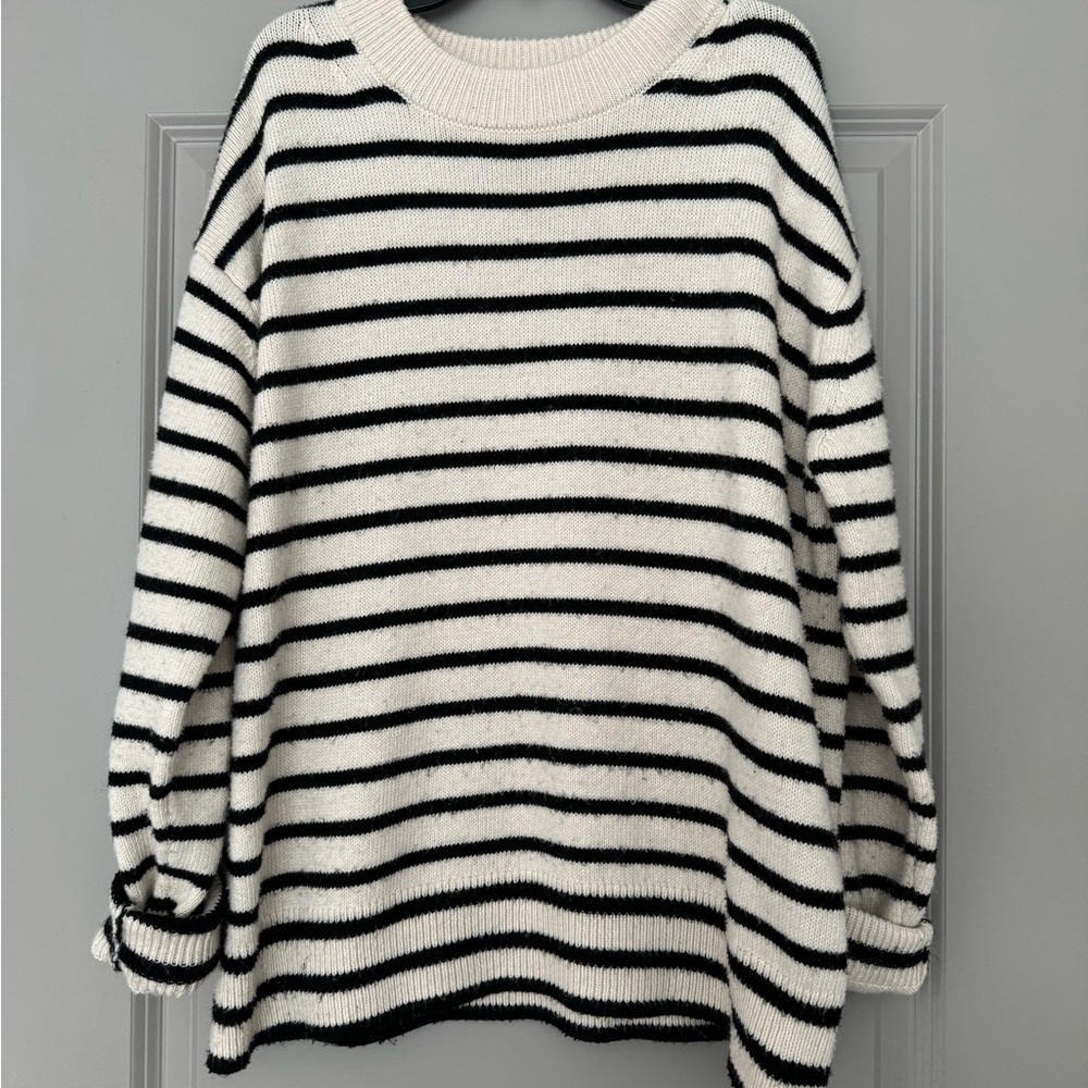White and Black Striped Sweater H&M Large